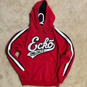 Ecko Unlimited Red Pullover Hoodie with Black & White Accents